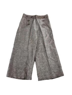 NEW Max Studio Linen Boho Pants Brown Wide Leg High Waisted Sailor Button Size 4